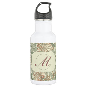 Weiches grünes Vintage William Morris Geißblatt Edelstahlflasche