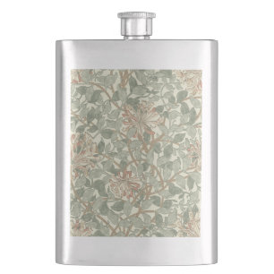 Weiches grünes Vintage-William-Morris-Geißblatt Flachmann