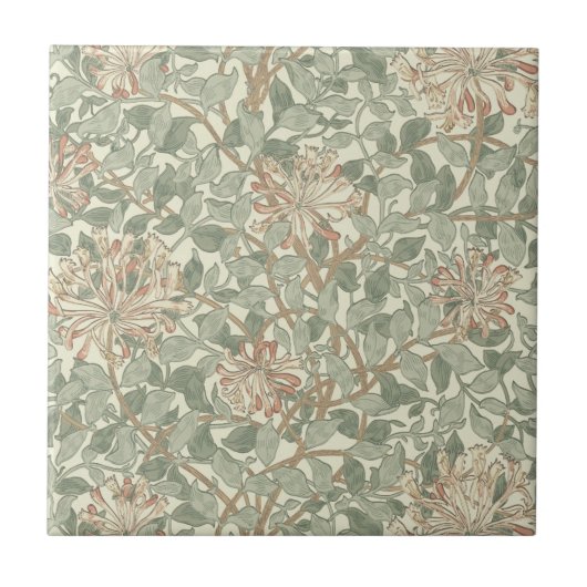 Weiches grünes Vintage-William-Morris-Geißblatt Fliese (Vorderseite)