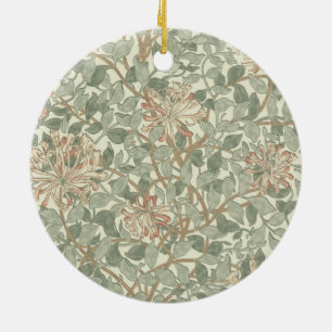 Weiches grünes Vintage-William-Morris-Geißblatt Keramikornament