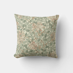 Weiches grünes Vintage-William-Morris-Geißblatt Kissen
