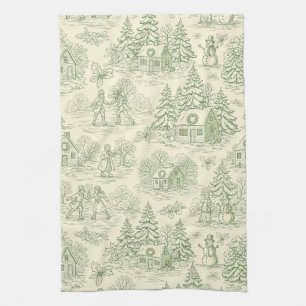 Weiches grünes Winterdorf-Toile-Muster Geschirrtuch