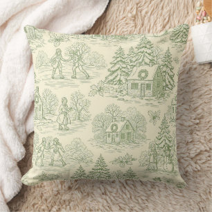 Weiches grünes Winterdorf-Toile-Muster Kissen