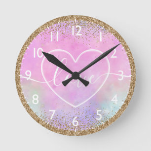 Weiches Herz auf pastellfarbenem Ombre-Liebesgradi Runde Wanduhr