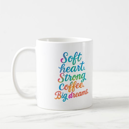 Weiches Herz. Starker Kaffee. Große Träume - Tasse (Links)