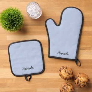 Weiches Himmelblau Benutzerdefiniertes Ofenhandsch Ofenhandschuh & Topflappen-Set