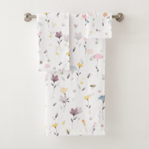 Weiches Hübsches Wasserfarben-Blume-Muster Weiß Badhandtuch Set