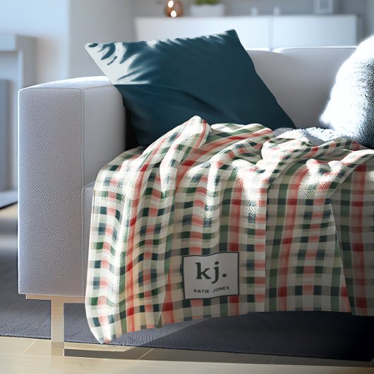 Weiches Immergrün-Gingham-Monogramm Fleecedecke