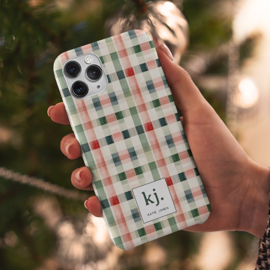 Weiches Immergrün-Gingham-Monogramm iPhone Hülle