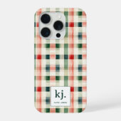 Weiches Immergrün-Gingham-Monogramm iPhone Hülle (Rückseite)
