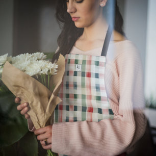 Weiches Immergrün-Gingham-Monogramm Schürze