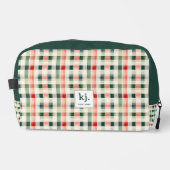 Weiches Immergrün-Gingham-Monogramm Waschbeutel (Vorderseite)