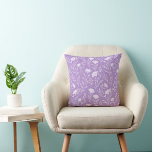 Weiches lila Lavendel weißes Blumenmuster Kissen