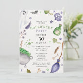 Weiches Lila und grünes Halloween-Party Einladung (Stehend Vorderseite)