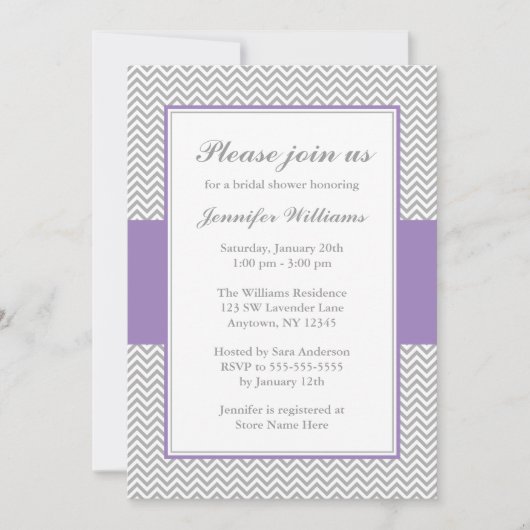 Weiches Lila und Zickzack Brautparty Einladung (Vorderseite)