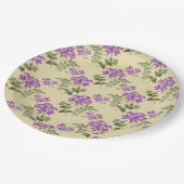 Weiches Lila Violetmuster auf blassantik gelb Pappteller (Schrägansicht)