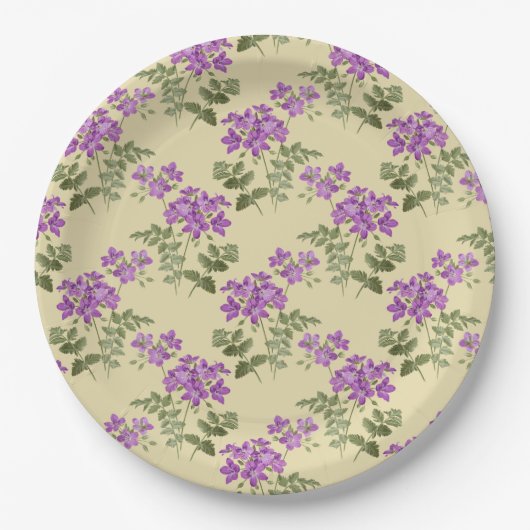 Weiches Lila Violetmuster auf blassantik gelb Pappteller (Vorderseite)