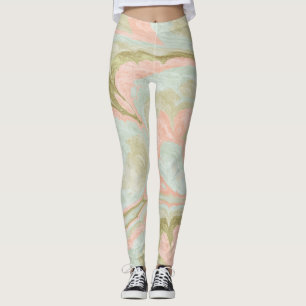 Weiches Marmor-Swirbelmuster Mint, Koralle und Oli Leggings
