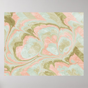 Weiches Marmor-Swirbelmuster Mint, Koralle und Oli Poster
