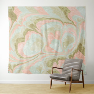 Weiches Marmor-Swirbelmuster Mint, Koralle und Oli Wandteppich