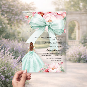 Weiches Minzgrünes Schleifen Kleid Blumen Quincean Acryleinladungen