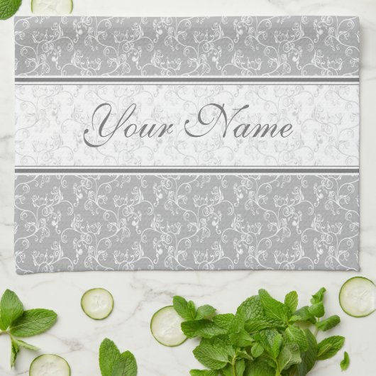Weiches modernes White&Grey genannt Damask Geschirrtuch (Gefaltet)