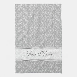 Weiches modernes White&Grey genannt Damask Geschirrtuch