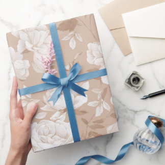 Weiches Neutrales Rosa Beiges Blumenmuster Geschenkpapier