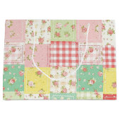Weiches Pastell-Blumen-Patchwork-Gingham-Karo Große Geschenktüte (Vorderseite)