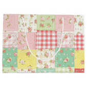 Weiches Pastell-Blumen-Patchwork-Gingham-Karo Große Geschenktüte (Rückseite)