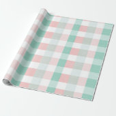 Weiches Pastell-Rosa-Mint-Gingham-Weiß-Karomuster Geschenkpapier (Ungerollt)