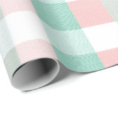 Weiches Pastell-Rosa-Mint-Gingham-Weiß-Karomuster Geschenkpapier (Rolleneckpunkt)