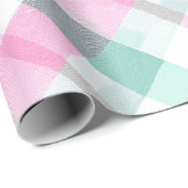 Weiches Pastell-Rosa-Mint-Gingham-Weiß-Karomuster Geschenkpapier (Rolleneckpunkt)