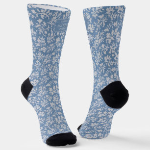 Weiches Pastellblau und Grau-weißes Blumenmuster i Socken