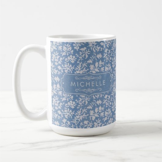 Weiches Pastellblau und Grauweiß Blumen Boho Muste Kaffeetasse (Links)