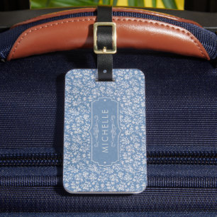 Weiches Pastellblau und Grauweißer Blumen-Boho-Mus Gepäckanhänger