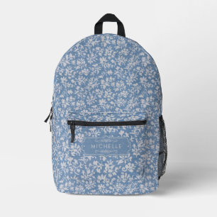 Weiches Pastellblau und Grauweißes Blumenmuster im Bedruckter Rucksack