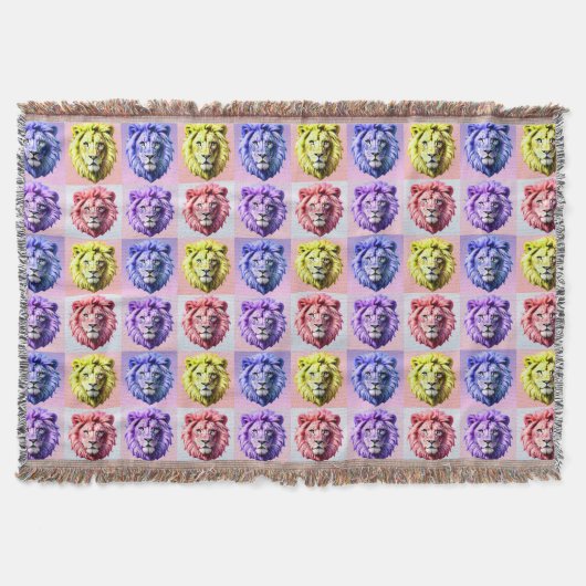 Weiches Pastellfarben-Löwenkopf-Karo-Muster-Design Decke (Vorderseite)