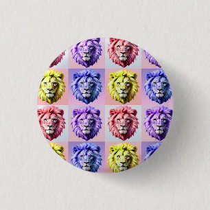 Weiches Pastellfarben-Löwenkopf-Karo-Musterdesign Button
