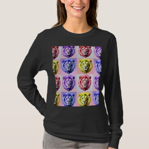 Weiches Pastellfarben-Löwenkopf-Karo-Musterdesign T-Shirt