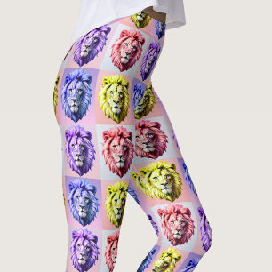 Weiches Pastellfarben-Löwenkopf-Karomuster-Design  Leggings