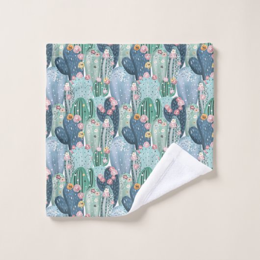 Weiches Patel Kaktus-Muster Badhandtuch Set (Waschlappen)