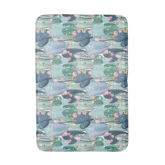 Weiches Patel Kaktus-Muster des Monogramm-| Badematte (Vorderseite Vertikal)