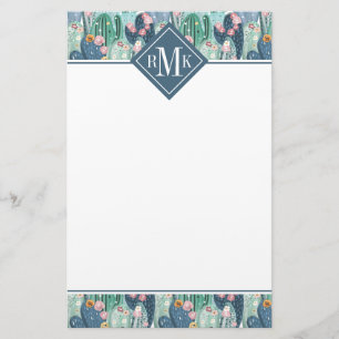 Weiches Patel Kaktus-Muster des Monogramm-  Briefpapier