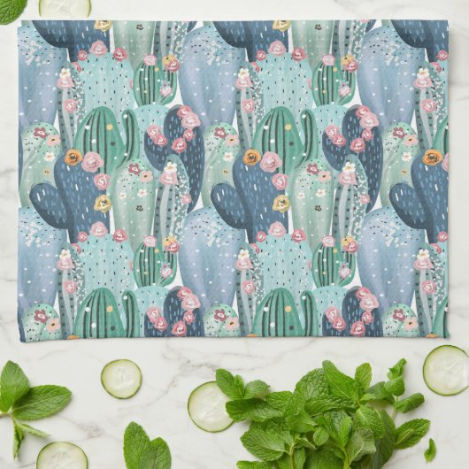 Weiches Patel Kaktus-Muster des Monogramm-| Geschirrtuch (Gefaltet)