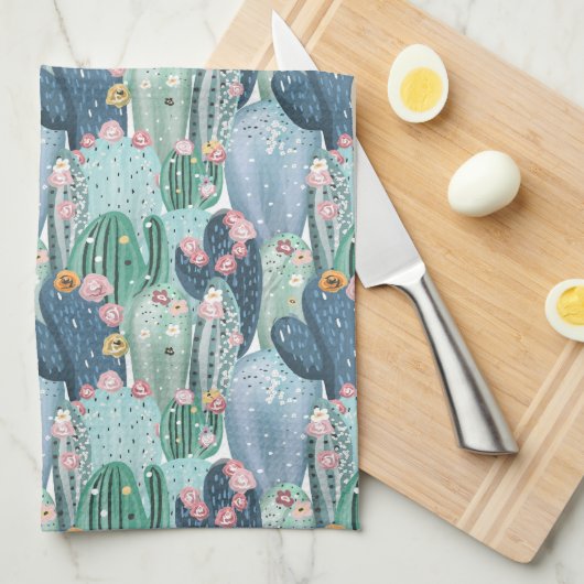 Weiches Patel Kaktus-Muster des Monogramm-| Geschirrtuch (Viertel Falte)