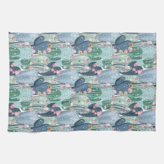 Weiches Patel Kaktus-Muster des Monogramm-| Geschirrtuch (Horizontal)