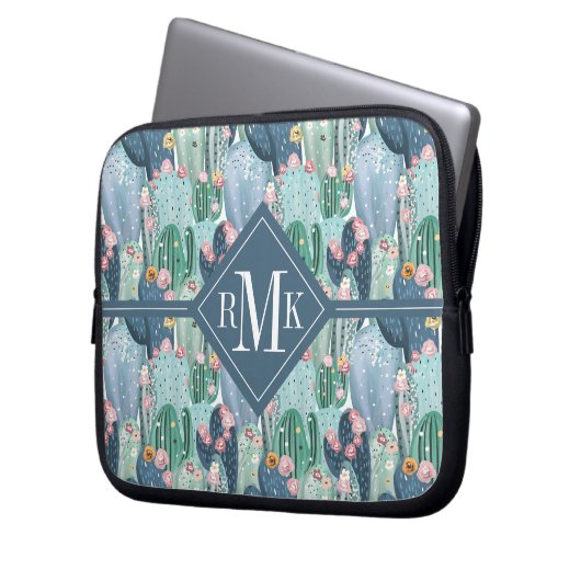 Weiches Patel Kaktus-Muster des Monogramm-| Laptopschutzhülle (Vorderseite Links)