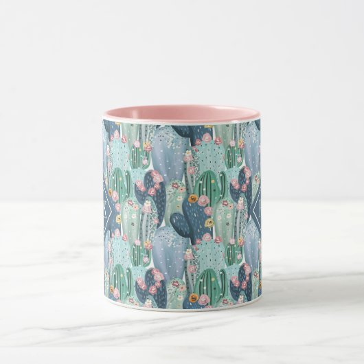 Weiches Patel Kaktus-Muster des Monogramm-| Tasse (Zentrum)