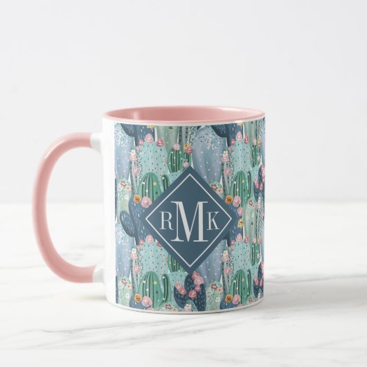 Weiches Patel Kaktus-Muster des Monogramm-| Tasse (Links)